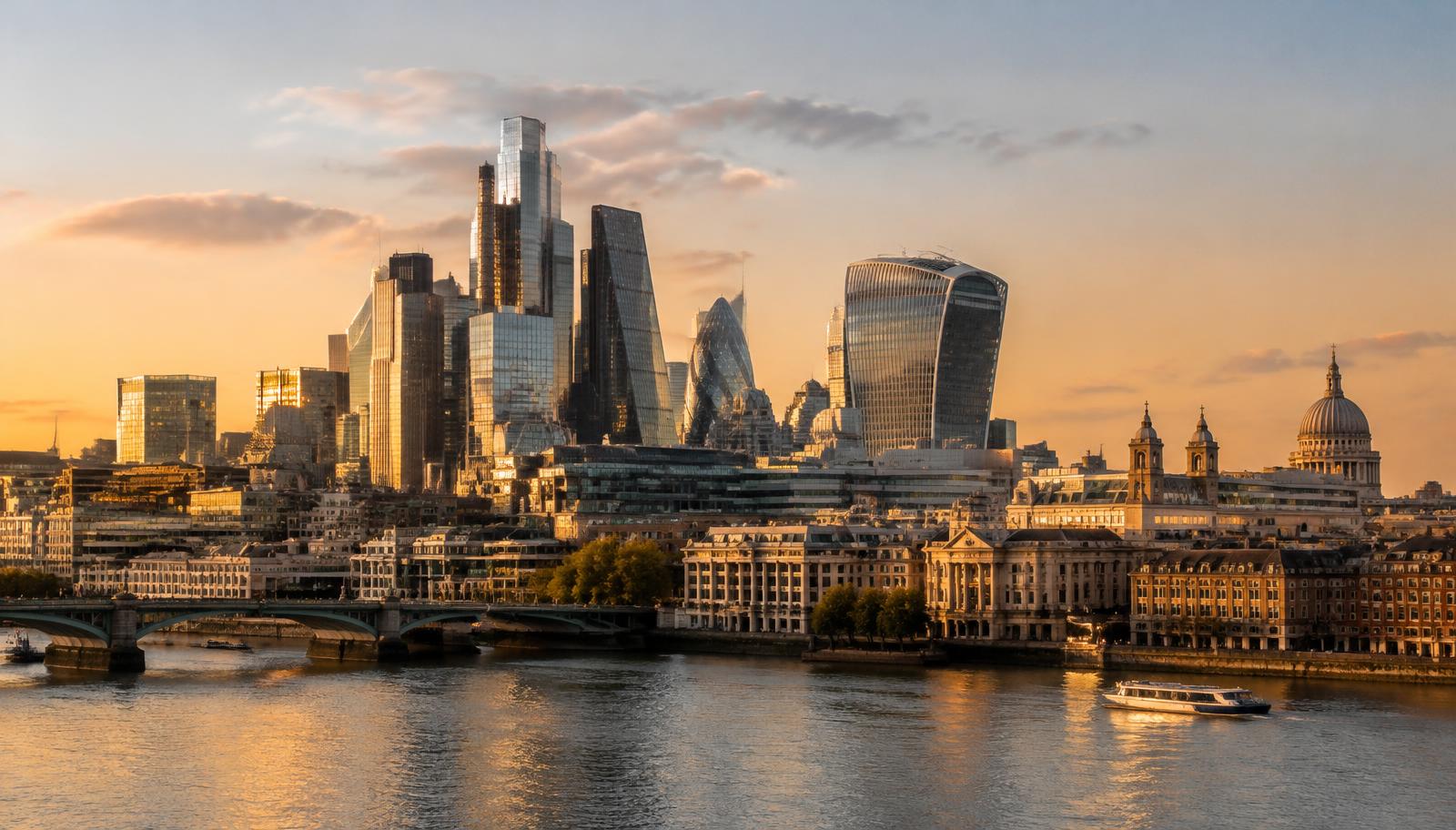 The City of London financial district at sunset